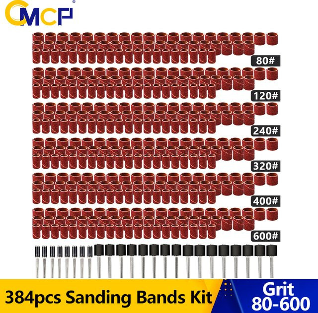 CMCP 384-teiliges Schleifband-Set mit 1/4 und 1/2 Zoll Dorn für Dremel-Drehwerkzeuge und Nagelschleifbandhülsen - Bild 1
