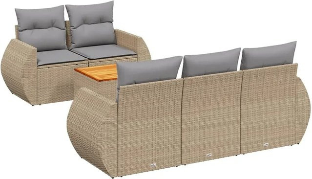 vidaXL 6-teilige Garten-Sofagarnitur aus Poly-Rattan mit Kissen in Beige-Grau - Bild 1