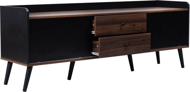 okwish TV Schrank modern mit Schiebetüren und Schubladen in Schwarz, Breite: 160 cm, Tiefe: 40 cm, Höhe: 58 cm - Bild 1