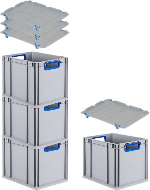 PROREGAL Spar Set 4x Eurobox Nextgen Color mit Auflagedeckel und Schiebeschnappverschlüssen, Farbe Blau, H x B x T: 32 x 30 x 40 cm - Bild 1