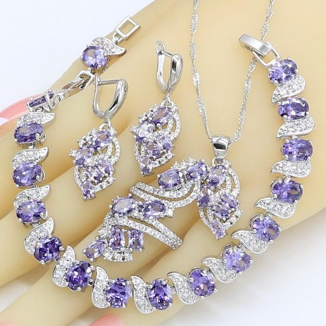 YIRAN Schmuckset, Lila Zirkon, Platinbeschichtet, Damen - Bild 1