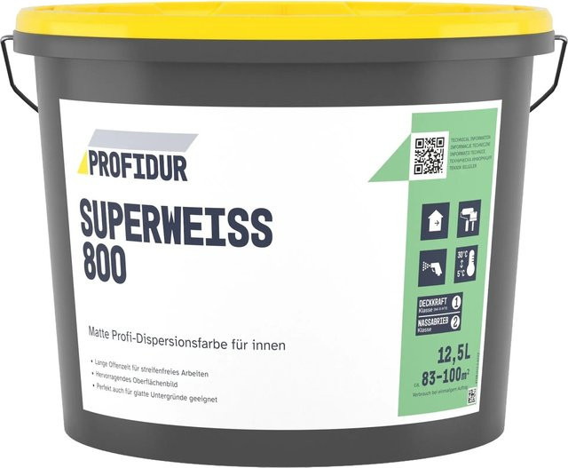Profidur Superweiß 800 Dispersionsfarbe in Weiß, 12,5 l - Bild 1