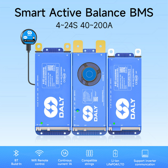 Daly Smart Active Balance BMS mit Bluetooth und UART für LiFePO4 und Li-Ion, Farbe: Blau - Bild 1