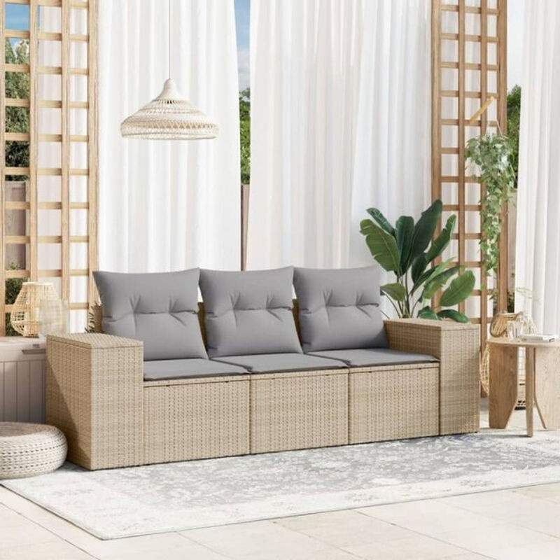 3-teilige moderne Garten-Sofagarnitur aus Poly-Rattan mit Kissen in Beige von vidaxl - Bild 1