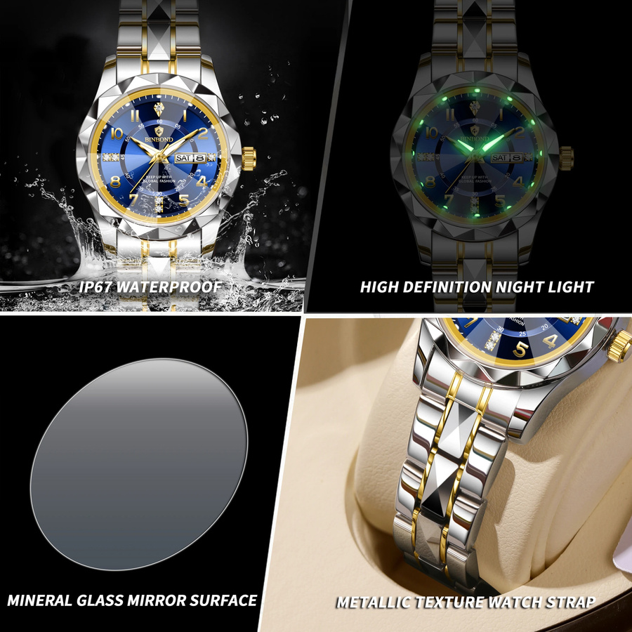 BINBOND Armbanduhr Quarz, Edelstahl, Blau, Damen - Bild 1