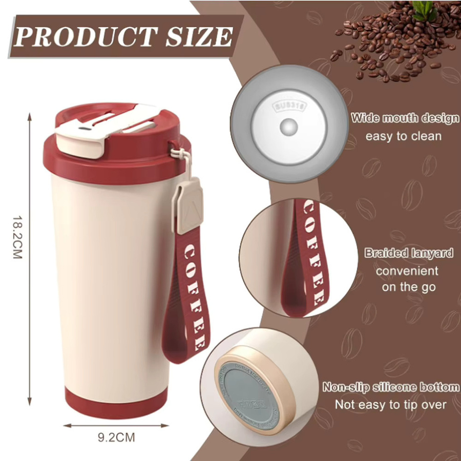 WATERSY Thermobecher aus Edelstahl mit Deckel und Strohhalm, rote Kaffeetasse, 530 ml - Bild 3