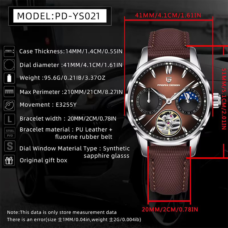 PAGANI DESIGN Armbanduhr Tourbillon, Edelstahl, Schwarz, 41 mm, Herren - Bild 5