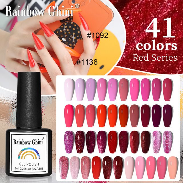 Rainbow Ghini Gel-Nagellack, Rot, Schimmernd, 8 ml - Bild 1