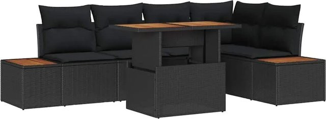 vidaXL Garten-Sofa-Set aus Poly-Rattan mit Speicherfunktion, 6-teilig, Schwarz - Bild 1