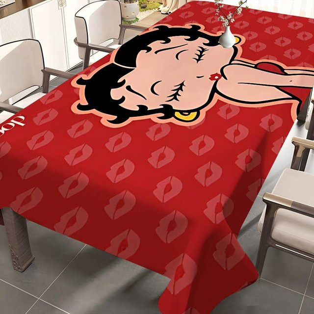 B-Bettys B-Boops Tischdecke aus Wachstuch in Rot, rechteckige und wasserabweisende Tischdecke mit grafischem Design - Bild 1