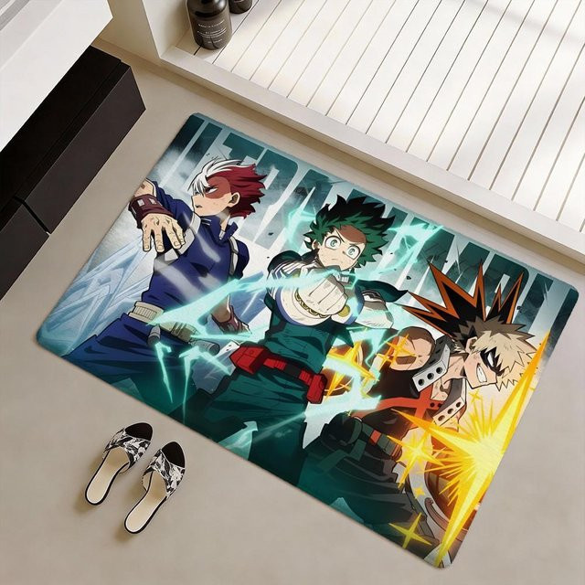 My AnimeHero A-Academia Bodenmatte aus Flanell und Polyester, rutschfest und verdickt, rechteckig, schwarz und mehrfarbig, ideal für dein Wohnzimmer - Bild 1