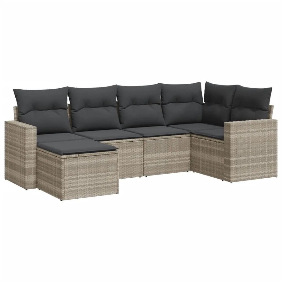 vidaXL 6-tlg. Garten-Sofagarnitur in L-Form mit Ottoman und Kissen, Hellgrau, Poly-Rattan - Bild 2