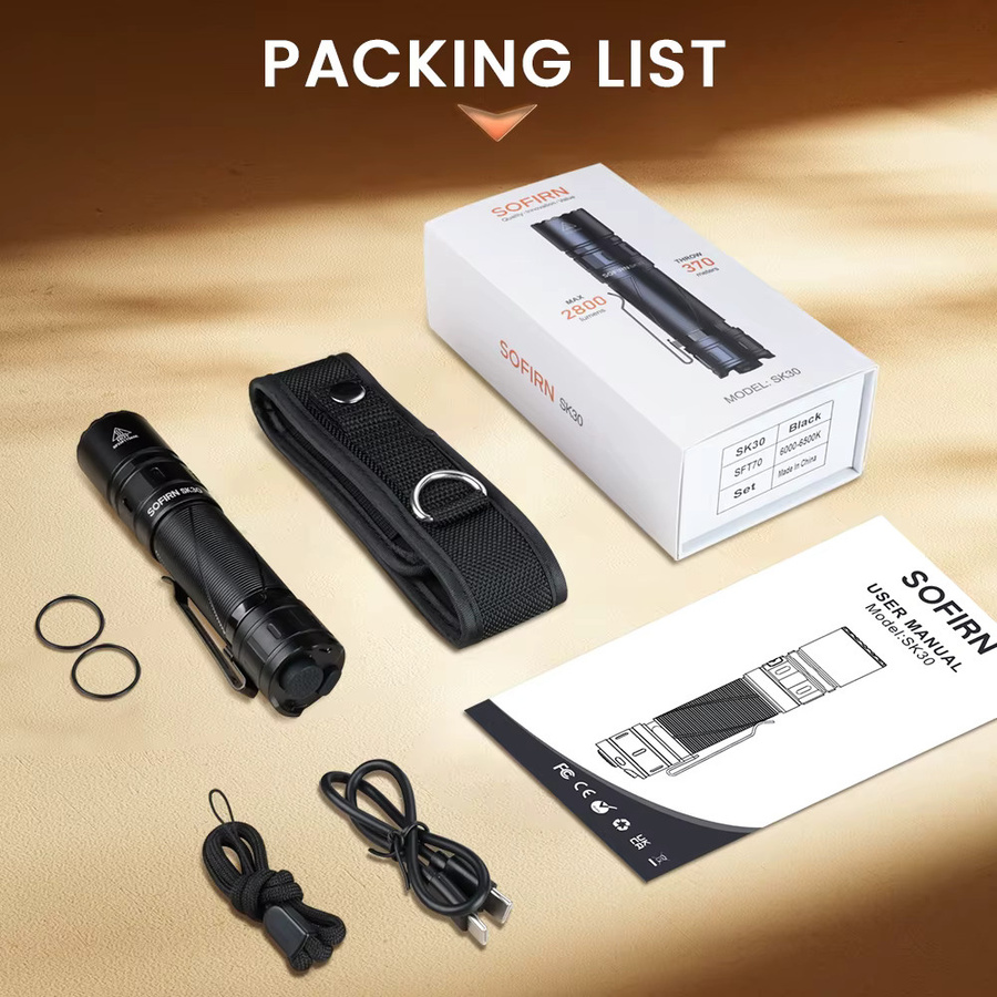 SOFIRN SK30 Taktische Taschenlampe mit SFT70 LED, 2800 Lumen, 6500K Kaltweiß, USB-C wiederaufladbar, Schwarz - Bild 6