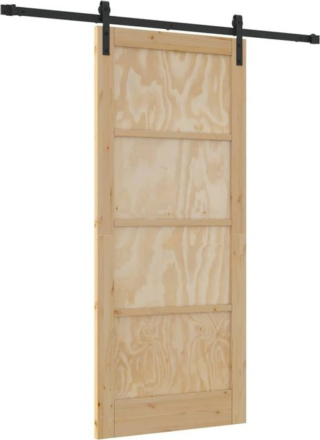 vidaXL Schiebetür modern in Natur und Schwarz mit Furnier und Stahl, B: 86 cm, H: 198,5 cm - Bild 1