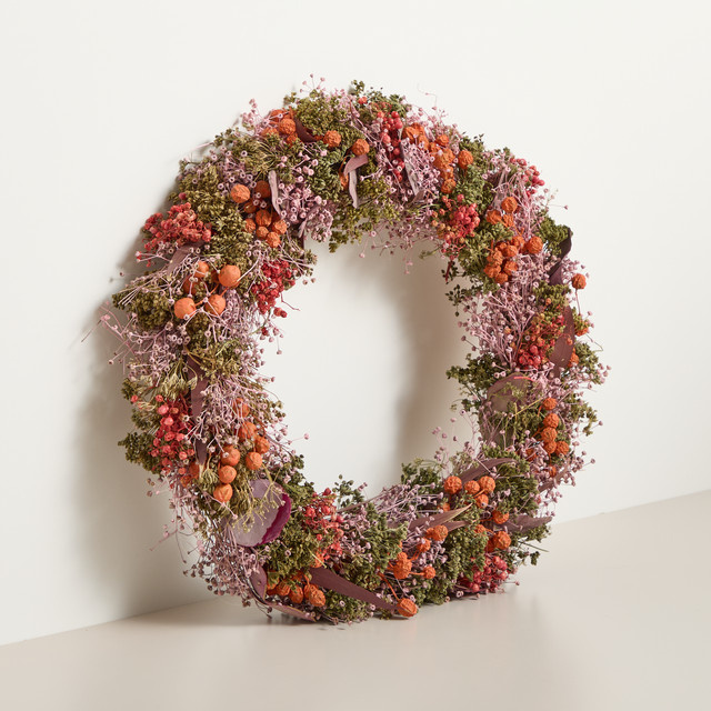 Trockenblumenkranz von BLUME2000 in Orange und Rot, Durchmesser: 38 cm - Bild 1