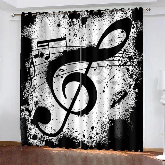 Verdunkelungsvorhang mit Musiknoten und Klaviermotiv von Yiran Furniture, Mehrfarbig, Breite: 55 cm, Höhe: 120 cm - Bild 1