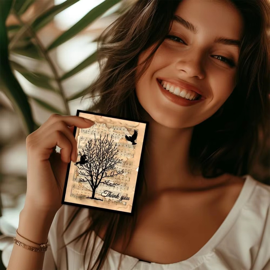 Transparenter Silikonstempel mit Baum und Vogel Silhouette für Scrapbooking und DIY-Projekte - Bild 3