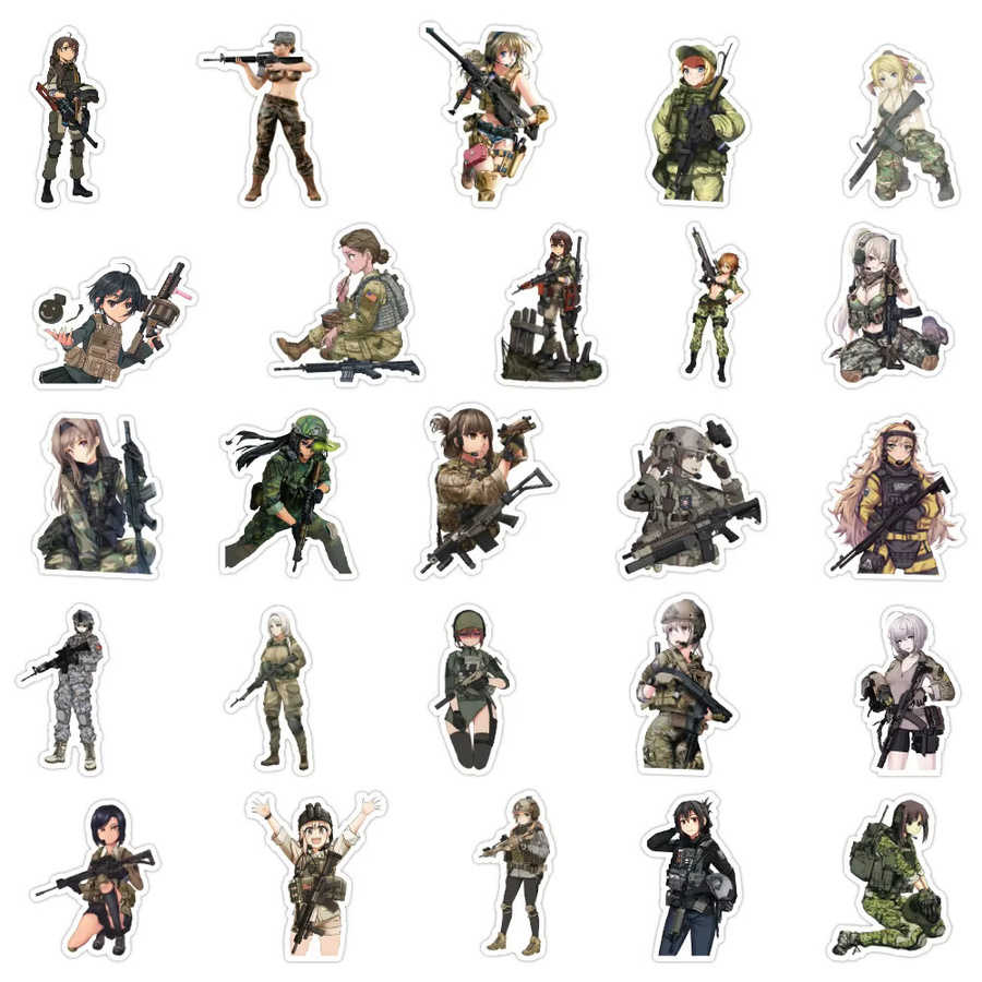 Charile Anime Tarnmuster Soldaten-Mädchen Aufkleber, Sticker, 10 Stück - Bild 4