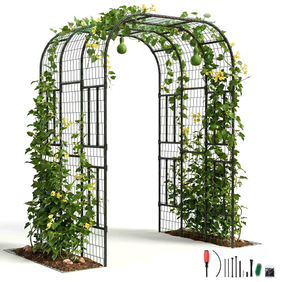 HiMISS Gartenbogen Pflanzspalier in Schwarz als rostbeständige vertikale Pflanzenstütze für Hochbeete und den Garten - Bild 5