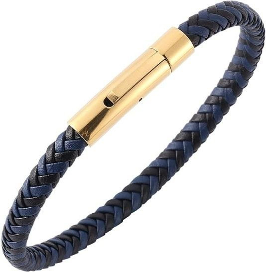 Lederarmband, Edelstahl, Gold, Blau Schwarz, Damen Herren, 165mm - Bild 1
