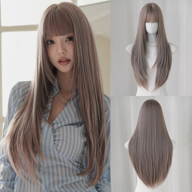 7JHH WIGS Perücke für Damen, lila-braun, lang, synthetisch, mit Pony - Bild 1