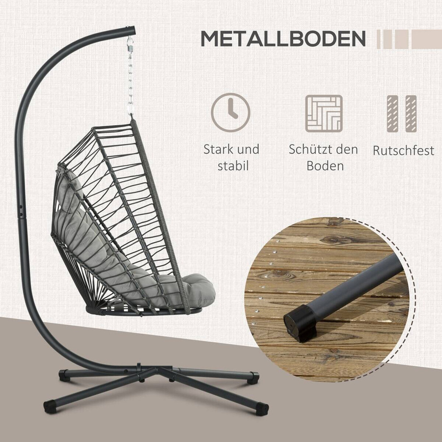 Outsunny Hängesessel Egg Design in Hellgrau mit Standmontage und Polsterung, B/H/T: 131 x 100 x 194 cm - Bild 3