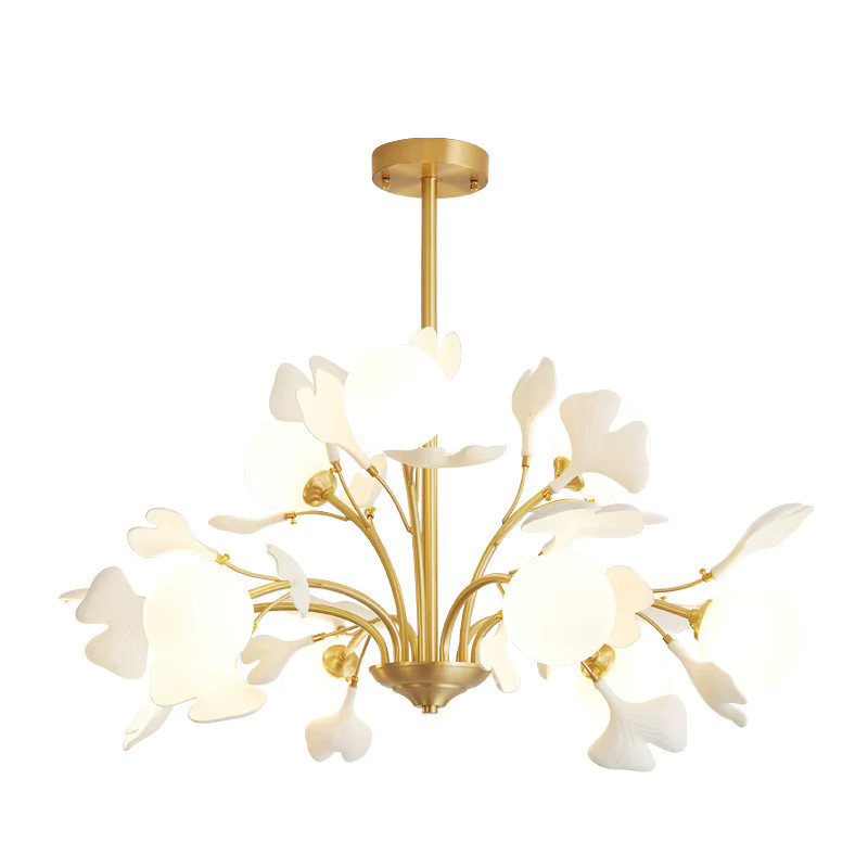 TAONUANSHU LED Kronleuchter Ginkgo Blatt Design als Ring-Pendelleuchte in Beige oder Weiß für Wohnzimmer und Schlafzimmer - Bild 5