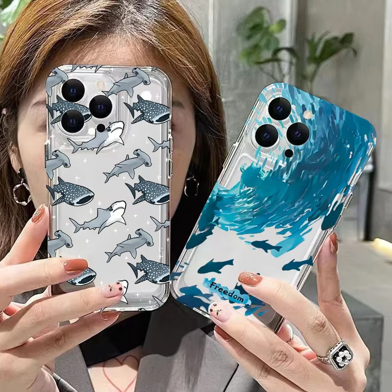 Stoßfeste iPhone Handyhülle mit Sommer Ozean Hai und Delphin Design für iPhone 7 bis iPhone 16 Pro Max - Bild 2