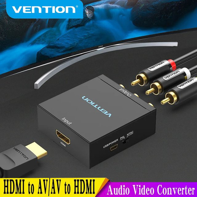 Vention HDMI zu AV Konverter HDMI auf RCA CVBS L/R Video-Adapter in Schwarz mit Full HD Unterstützung und Mini-USB Stromanschluss - Bild 1