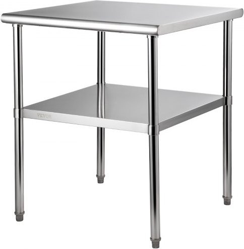 VEVOR Kommerzieller Arbeitstisch aus Edelstahl in Silber, B/T/H: 76,2 x 76,2 x 91,4 cm, Zweilagiger Gastro-Zubereitungstisch für Küche, Restaurant und Garage - Bild 1
