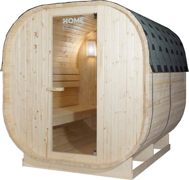 Home Deluxe Fasssauna CUBE XL Outdoor Sauna aus Fichtenholz in Holzfarben und Beige, B/H: 184,2 x 193,8 cm - Bild 1