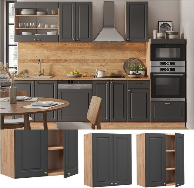 Vicco Hängeschrank Fame-Line Küchenschrank Landhaus Eiche Anthrazit-Gold B: 60 cm, H: 72 cm, T: 34,1 cm - Bild 1