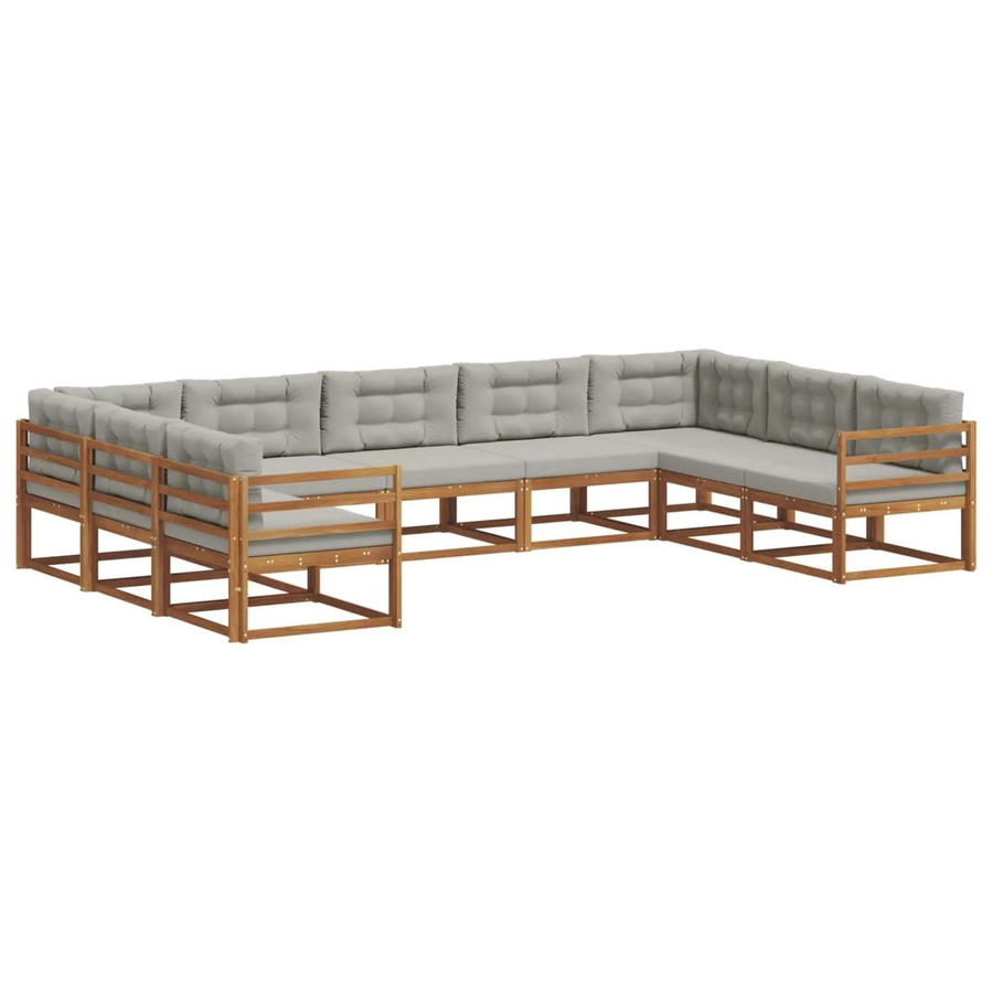 vidaXL Outdoor-Sofagarnitur 9-teilig aus Akazienholz in Natur mit grauen Kissen in U-Form - Bild 2