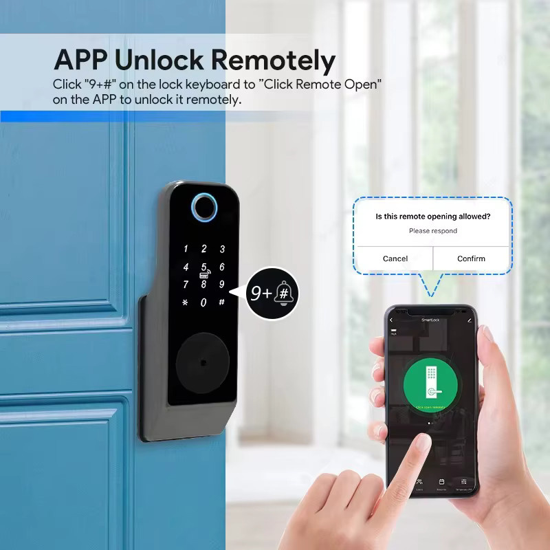 Tuya Smart Türschloss in Schwarz mit Fingerabdruck, Bluetooth, Wifi und TTLock App-Steuerung, IP65 wasserdicht und schlüssellos mit digitalem Code - Bild 3