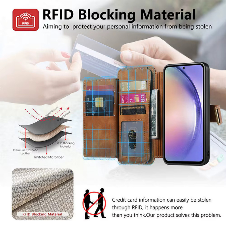 2-in-1 Magnetische Leder-Brieftaschenhülle mit Reißverschluss für Xiaomi 17T Pro 5G und Xiaomi 15T Pro in Orange oder Braun - Bild 4