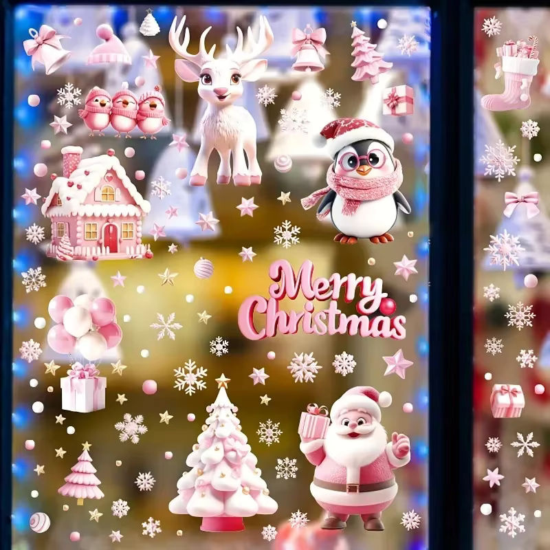 9 Blatt Weihnachts-Fensteraufkleber mit Weihnachtsmann, Schneemann und Rentier in Blau und Mehrfarbig für Kinder - Bild 3