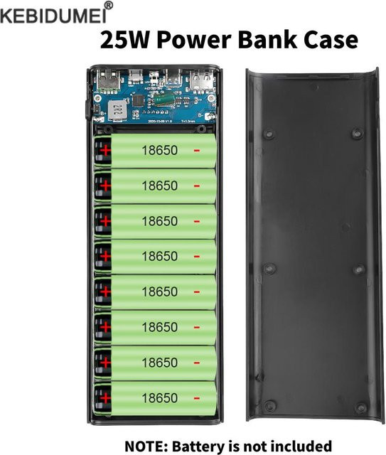 Kebidumei Tragbare Power Bank mit Dual USB und Typ C, 25 W, Weiß, für 8x 18650 Batterien - Bild 1