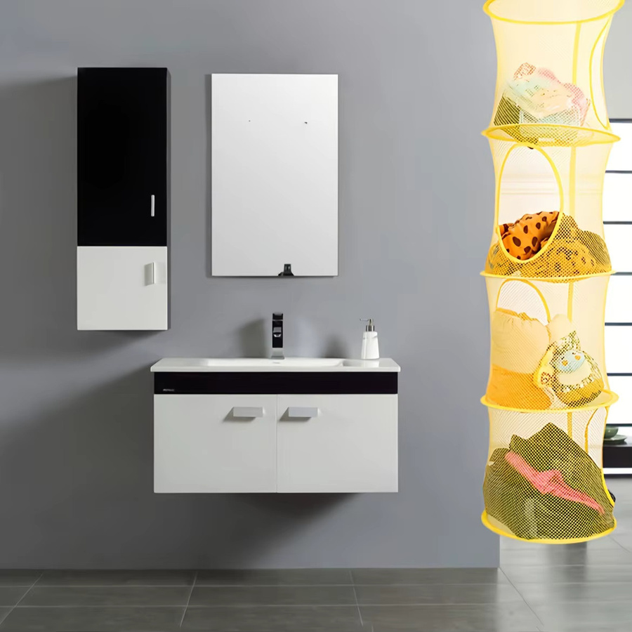 Faltbarer hängender Aufbewahrungskorb aus Netzgewebe in Grau und Mehrfarbig, B/T/H: 30,0 x 111,0 cm - Bild 2