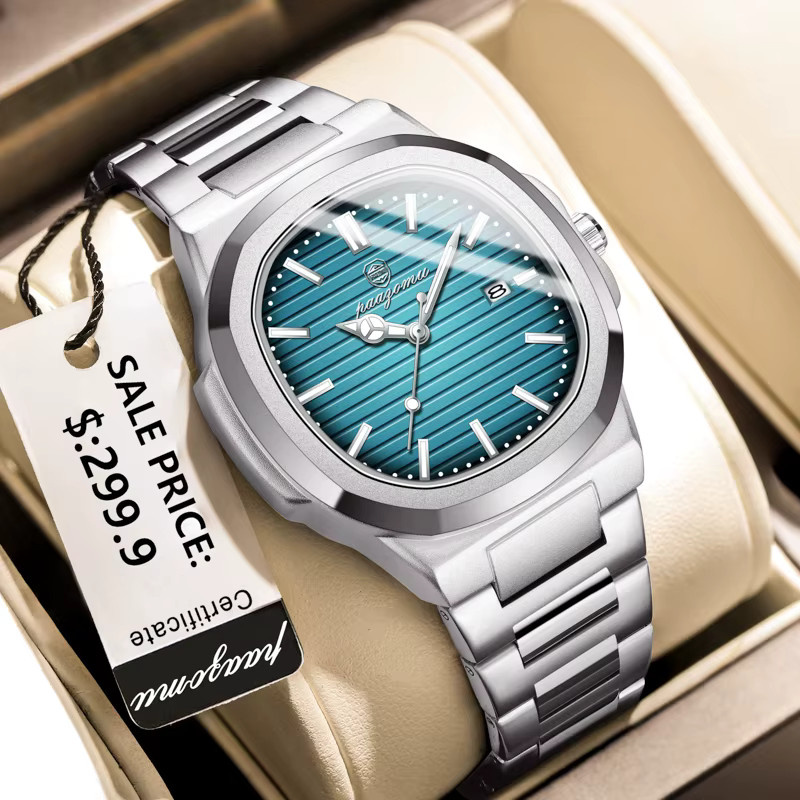 PAAZOMU Armbanduhr, Quarz, Edelstahl, eckig, Blau, Herren - Bild 2