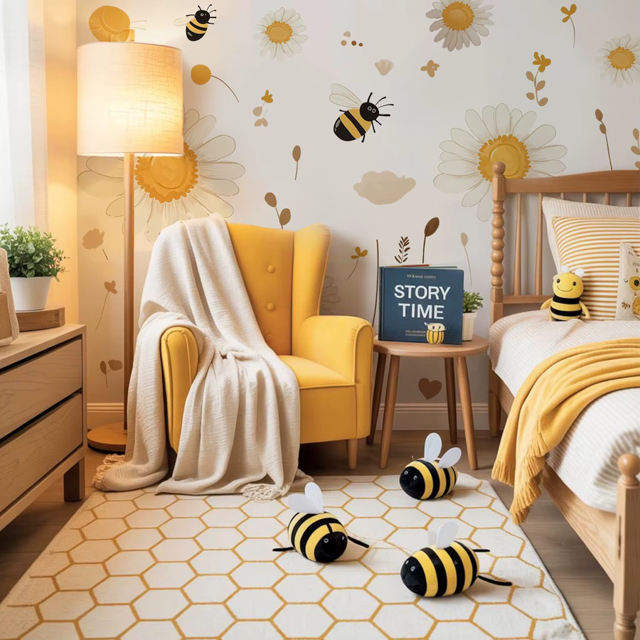Kingsmile Wandaufkleber Boho Biene und Gänseblümchen in Aquarell-Optik, Mehrfarbige Vinyl Wandkunst für Kinderzimmer, Schlafzimmer und Wohnzimmer - Bild 2