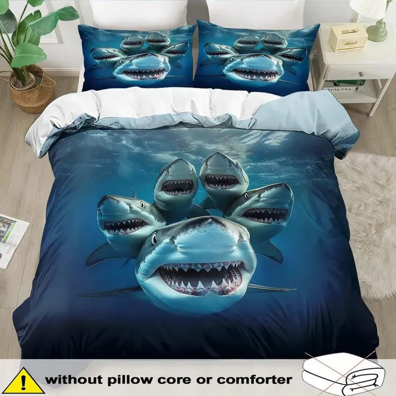 3-teiliges Bettwäsche-Set mit Ozeanischem Hai-Motiv und 3D-Digitaldruck, weich und hautfreundlich, Größe: 140 x 210 cm - Bild 3