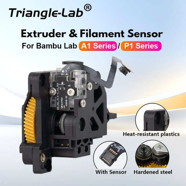 Trianglelab Extruder mit Filamentsensor für Bambu Lab P1S und P1P, gehärtete Stahl-Doppelzahnräder, schwarz - Bild 1