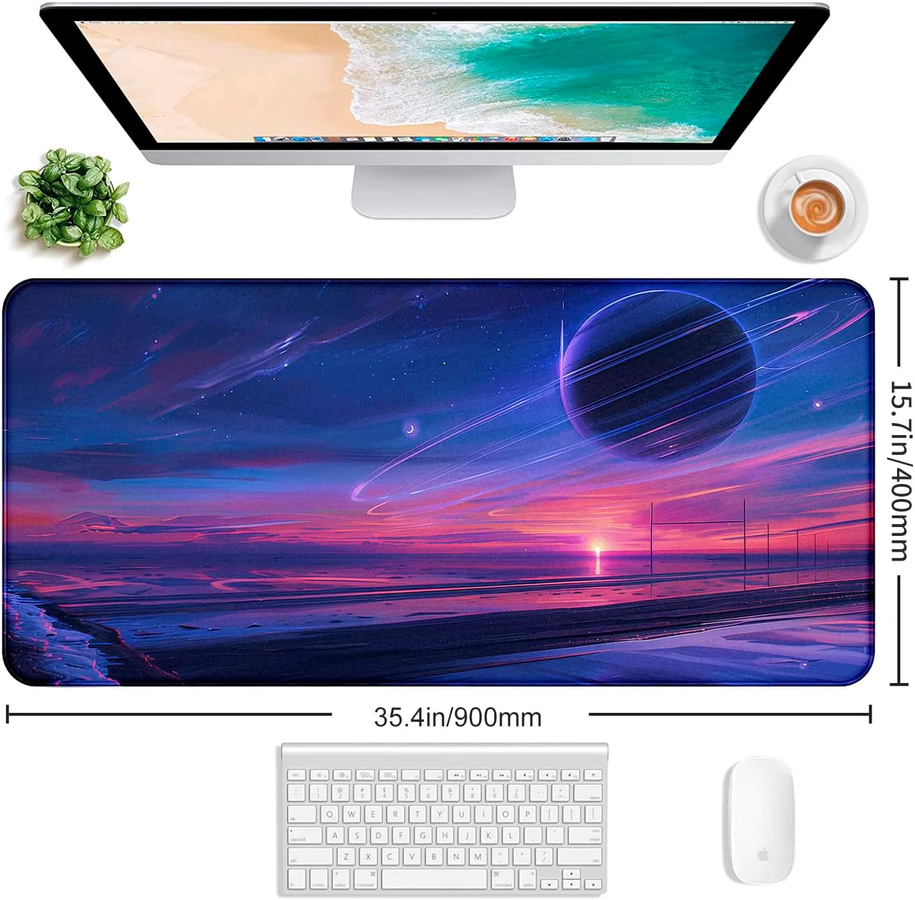 Anime Landschaft Mauspad mit Space Planet Design, XXL Gaming Schreibtischunterlage in Multicolour für Laptop und Tastatur - Bild 2
