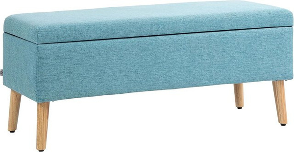HOMCOM Sitzbank mit Stauraum aus Gummiholz und Stoff in Blau, B/T/H: 110 x 39 x 45 cm