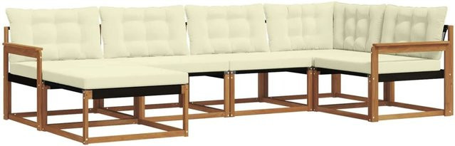 vidaXL Outdoor-Sofagarnitur 18-teilig aus Akazienmassivholz in Natur und Beige mit Polsterkissen und Textilene-Elementen - Bild 1