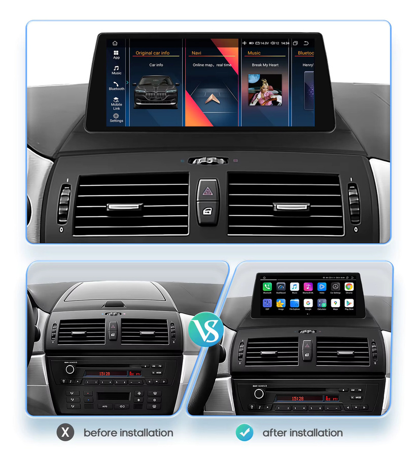 OSSURET Android Autoradio mit 10,25 Zoll Display für BMW X3 E83 2004-2010 inklusive Carplay, GPS und WIFI in Schwarz - Bild 2