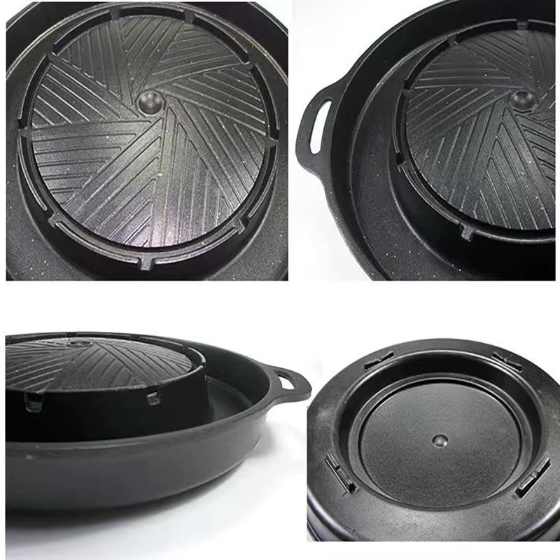 KOSUN Grillpfanne mit Trennwand, antihaftbeschichtet, Schwarz, Durchmesser: 34,0 cm, für Gas- und Induktionsherd - Bild 3