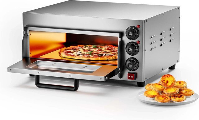 Wiltec Pizzaofen aus Edelstahl in Silber mit 2000 Watt und Cordierit Pizzastein - Bild 1