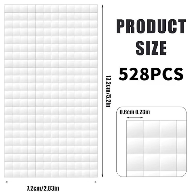 528 Stück 3D-Schaumstoffquadrate mit doppelseitigem Permanent-Klebeband in Weiß für Heimwerkerarbeiten, B/H/T: 13,2 x 7,2 x 0,1 cm - Bild 2
