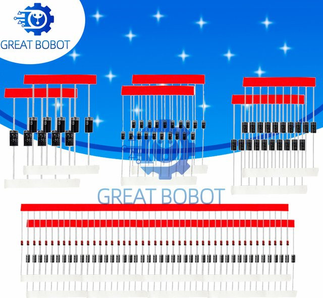 BS Schottky-Dioden-Kit mit 100 Stück und 8 verschiedenen Werten inklusive 1N4148, 1N4007, 1N5819, 1N5399, 1N5408, 1N5822, FR107 und FR207 - Bild 1